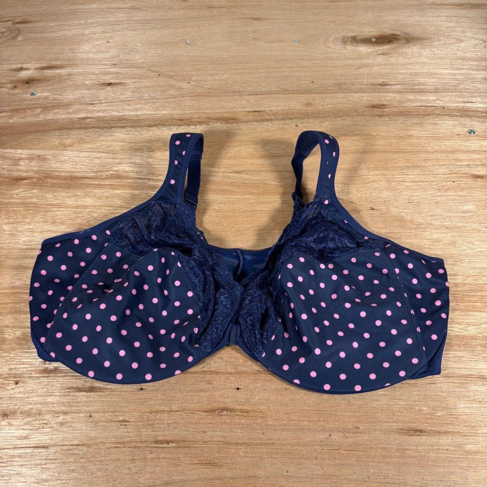 Glamorise Navy Pink Polka Dot Lace Front Closure Bra 50F 1245